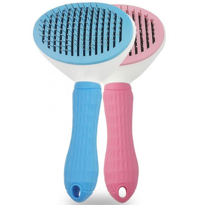 Blue / Pink / Gray Pet Grooming Brushes Self Cleaning Cat Slicker Brush 14